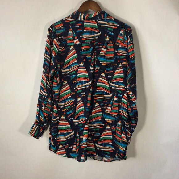 Soft Surroundings Sail Away Boat Shirt Size Large Colorful Button Down Blouse - Picture 4 of 8